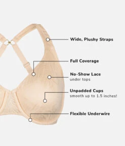 The Smooth Lace Minimizer Bra: Toasted Almond 20 The Smooth Lace Minimizer Bra: Toasted Almond -Outlet No Wire Bras Store 10 product functions front smooth lace minimizer toasted almond