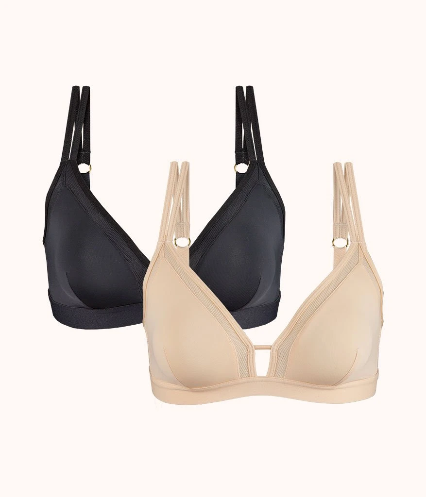 The Mesh Trim Padded Bralette Bundle: Toasted Almond/Jet Black 1 The Mesh Trim Padded Bralette Bundle: Toasted Almond/Jet Black