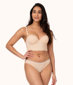 Outlet No Wire Bras Store -Outlet No Wire Bras Store 2 on model front low back strapless bundle toasted almond