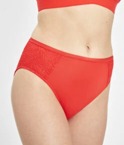 The Lace High Waist Bikini: Tomato Red 6 The Lace High Waist Bikini: Tomato Red -Outlet No Wire Bras Store 2 on model front1 lace high waist bikini tomato