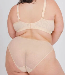 The Busty Bralette: Toasted Almond -Outlet No Wire Bras Store 3 on model back busty bra toasted almond
