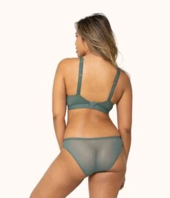 The Eco Deep V Bralette: Harbor Green -Outlet No Wire Bras Store 3 on model back eco deep v bralette harbor green 2daac50d 6f03 4a4c 9dda b964591708ff