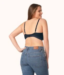 The Floral Lace Busty Bralette: Night Sky -Outlet No Wire Bras Store 3 on model back floral lace busty bralette night sky e8ba6329 03f1 4480 ab7e a2ee18db8a9b