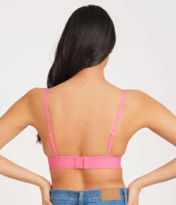 The Long-Lined Lace Bralette: Pink Hibiscus -Outlet No Wire Bras Store 3 on model back long lined lace bralette pink hibiscus