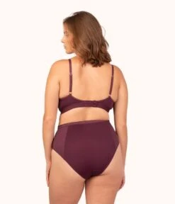 The Luxe Trim Busty Bralette: Plum -Outlet No Wire Bras Store 3 on model back luxe trim busty bralette plum 64239790 6002 4cca 8f23 8b4a99e2b57f