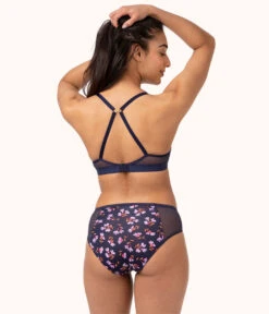 The Mesh High Waist Bikini: Navy Daisy 7 The Mesh High Waist Bikini: Navy Daisy -Outlet No Wire Bras Store 3 on model back mesh high waist bikini navy daisy