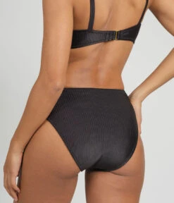 The Swim Ribbed High Waist Bikini Bottom: Jet Black -Outlet No Wire Bras Store 3 on model back ribbed high waist bikini jet black 7902d3de 7e72 4689 ac49 cbffcb3e5024
