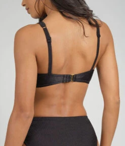 The Swim Ribbed Plunge Bralette: Jet Black -Outlet No Wire Bras Store 3 on model back ribbed plunge bralette jet black aedbba09 1aba 4540 a8de cd54780f5b50