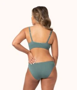The Skinny-Strap Seamless Bralette: Harbor Green -Outlet No Wire Bras Store 3 on model back skinny strap seamless bralette harbor green 0c019b9c c5cf 415f 9635 917d515f0ba5