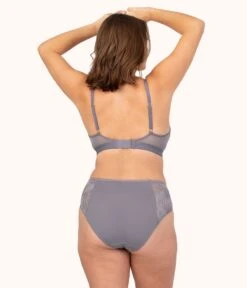 The Smooth Lace Busty Bralette: Smoke -Outlet No Wire Bras Store 3 on model back smooth lace busty bralette smoke 54b2932a 5a0d 4d05 a3ad 16a0f21ab03d