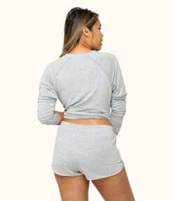 The Terry-Soft Short: Heather Gray -Outlet No Wire Bras Store 3 on model back terry soft short heather gray e469bc9c 7555 4051 9159 444bd0db6eb7