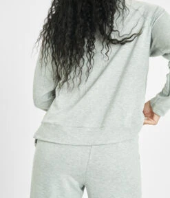 The Terry-Soft Sweatshirt: Heather Gray -Outlet No Wire Bras Store 3 on model back terry soft sweatshirt heather gray
