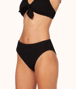 The Ruched Plunge Bralette & High Waist Swim Bundle: Jet Black -Outlet No Wire Bras Store 3 on model front ruched high waist bikini jet black