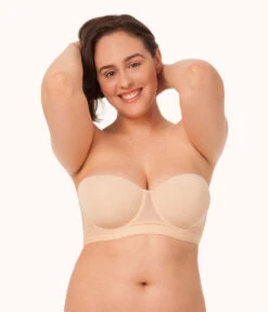 The Smooth Strapless Bundle: Jet Black/Toasted Almond -Outlet No Wire Bras Store 3 on model front smooth strapless bundle multi