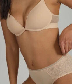 The Lace High Waist Bikini 5-Pack: Toasted Almond -Outlet No Wire Bras Store 3 on model front1 lace high waist bikini toasted almond