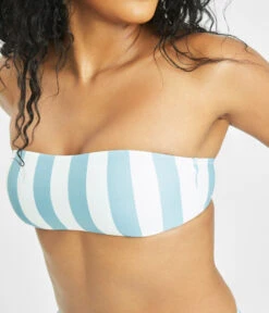 The Bandeau & High Waist Swim Bundle: Cabana Stripe -Outlet No Wire Bras Store 3 on model front1 swim bandeau cabana stripe