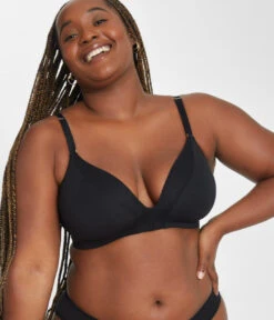 The All-Day Deep V No-Wire: Jet Black -Outlet No Wire Bras Store 3 on model front2 all day deep v no wire jet black