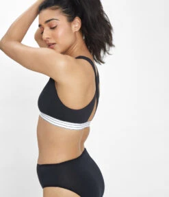 The Cross Back Bralette: Jet Black -Outlet No Wire Bras Store 3 on model front2 cross back bralette jet black