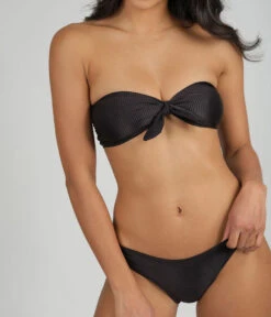 The Swim Ribbed Tie-Front Bandeau: Jet Black -Outlet No Wire Bras Store 3 on model front2 ribbed tie front bandeau jet black a32a51e3 3a63 4492 82d7 2f2610a15f87