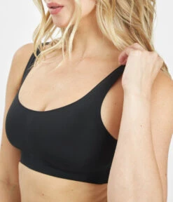 The Sleek Scoop Bralette: Jet Black -Outlet No Wire Bras Store 3 on model front2 sleek scoop bralette jet black