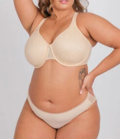 The Smooth Lace Minimizer Bra: Toasted Almond 13 The Smooth Lace Minimizer Bra: Toasted Almond -Outlet No Wire Bras Store 3 on model front2 smooth lace minimizer toasted almond