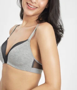 The All-Day Deep V No-Wire: Heather Gray -Outlet No Wire Bras Store 3 on model side all day deep v no wire heather gray