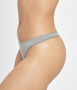 The All-Day Thong 5-Pack: Heather Gray -Outlet No Wire Bras Store 3 on model side all day thong heather gray