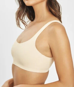The Sleek Scoop Bralette: Toasted Almond -Outlet No Wire Bras Store 3 on model side sleek scoop bralette toasted almond
