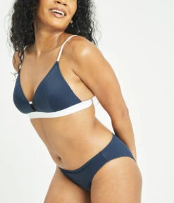 The Bralette & High Waist Swim Bundle: Navy -Outlet No Wire Bras Store 3 on model side swim bralette navy white 5d4d6557 ec30 48e6 ac7a 08eb56b9a9ef