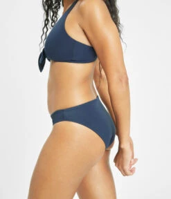 The Plunge Bralette & Bikini Swim Bundle: Navy -Outlet No Wire Bras Store 3 on model side swim plunge bralette navy