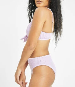 The Ruched Plunge Bralette & High Waist Swim Bundle: Lilac -Outlet No Wire Bras Store 3 on model side swim ruched high waist bikini bottom lilac