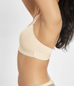 The Spacer Bra: Toasted Almond -Outlet No Wire Bras Store 3 on model side1 spacer bra toasted almond