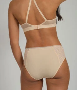The Lace High Waist Bikini 5-Pack: Toasted Almond -Outlet No Wire Bras Store 4 on model back lace high waist bikini toasted almond
