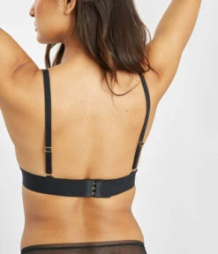 The Long-Lined Lace Bralette: Jet Black -Outlet No Wire Bras Store 4 on model back long lined lace bralette jet black