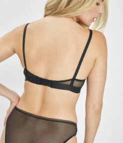The Mesh Trim Nursing Bralette: Jet Black -Outlet No Wire Bras Store 4 on model back mesh trim nursing bralette jet black jpg