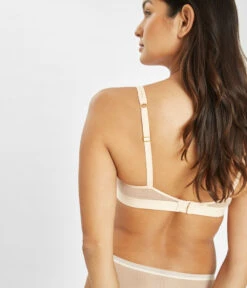The Mesh Trim Padded Bralette: Toasted Almond -Outlet No Wire Bras Store 4 on model back mesh trim padded bralette toasted almond