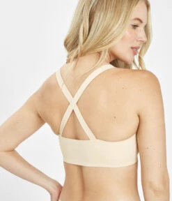 The Sleek Crossback Bralette: Toasted Almond -Outlet No Wire Bras Store 4 on model back sleek cross back bralette toasted almond