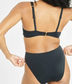 The Plunge Bralette & Bikini Swim Bundle: Jet Black -Outlet No Wire Bras Store 4 on model back swim plunge bralette jet black