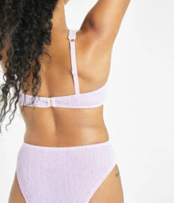 The Ruched Plunge Bralette & High Waist Swim Bundle: Lilac -Outlet No Wire Bras Store 4 on model back swim ruched plunge bralette lilac