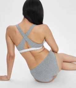The Cross Back Bralette: Heather Gray -Outlet No Wire Bras Store 4 on model back1 cross back bralette heather gray