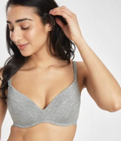 The All-Day No-Wire Push-Up Trio: Heather Gray/Jet Black/Toasted Almond -Outlet No Wire Bras Store 4 on model front all day no wire push up heather gray