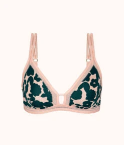 The Mesh Trim Bralette: Retro Blooms 8 The Mesh Trim Bralette: Retro Blooms -Outlet No Wire Bras Store 4 on model front mesh trim bralette retro bloom