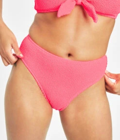 The Ruched Plunge Bralette & High Waist Swim Bundle: Electric Pink -Outlet No Wire Bras Store 4 on model front swim ruched bikini bottom electric pink