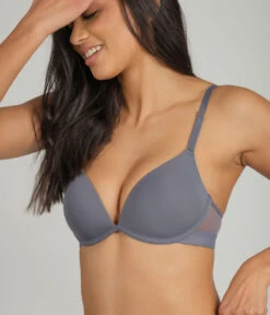 The Deep V No-Wire Push-Up: Smoke -Outlet No Wire Bras Store 4 on model front2 deep v nwpu smoke