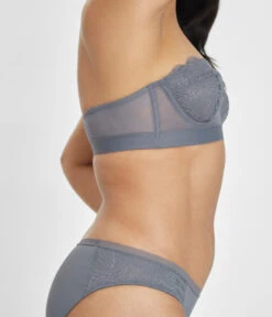 The Lace Strapless: Smoke -Outlet No Wire Bras Store 4 on model front3 lace strapless smoke