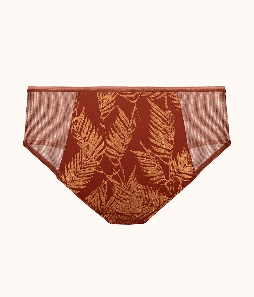 The Metallic Palm Mesh High Waist Bikini: Burnished Mahogany/Metallic Palm Print - Image 2