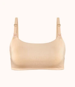 The All-Day Nursing Bralette: Toasted Almond -Outlet No Wire Bras Store 4 product flat front all day maternity bralette toasted almond