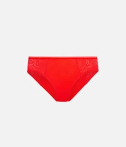 The Lace High Waist Bikini: Tomato Red 8 The Lace High Waist Bikini: Tomato Red -Outlet No Wire Bras Store 4 product flat front lace high waist bikini tomato