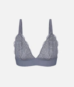 The Long-Lined Lace Bralette: Smoke -Outlet No Wire Bras Store 4 product flat front long lined lace bralette smoke