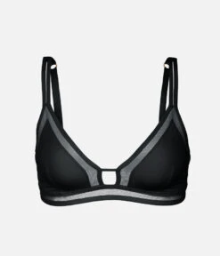 The Mesh Trim Bralette: Jet Black -Outlet No Wire Bras Store 4 product flat front mesh trim bralette jet black